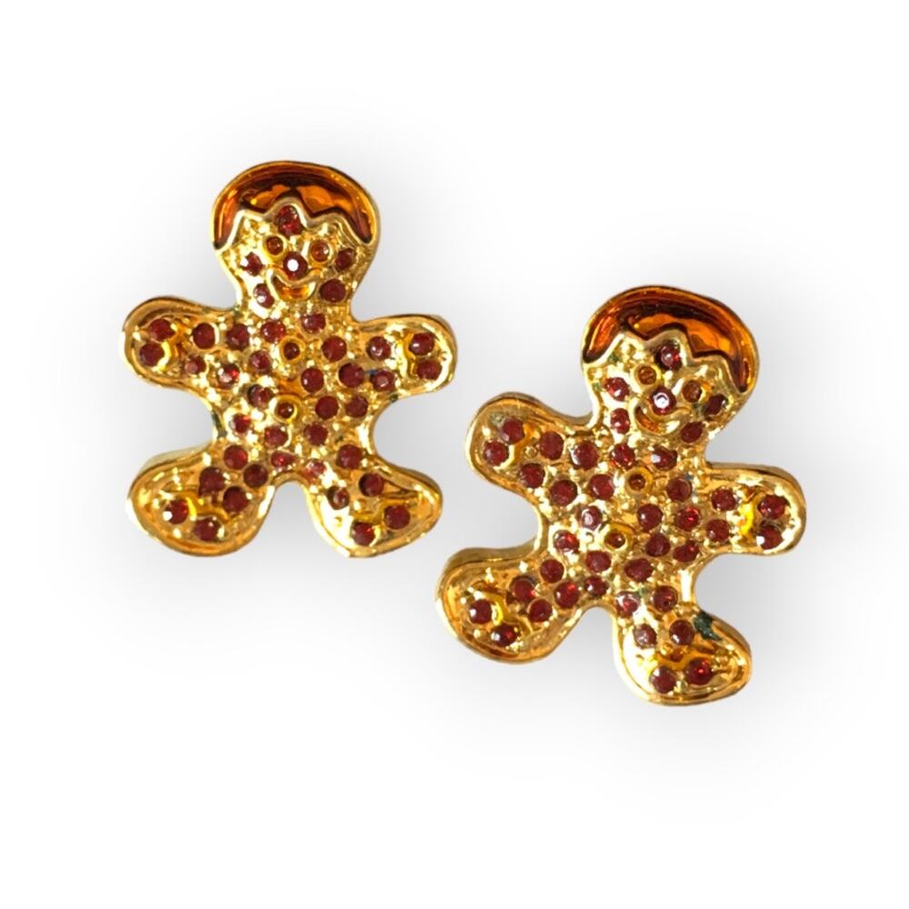 Gingerbread man gold tone festive holiday post earrings